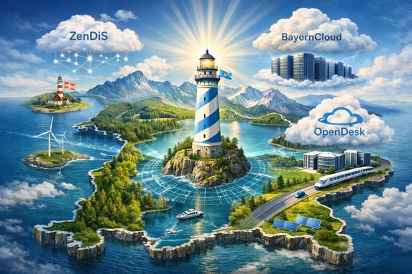  The image shows how the German state of Bavaria is making itself independent of expensive and inflexible Microsoft licenses in the billions and instead relying on open source (AI-generated).