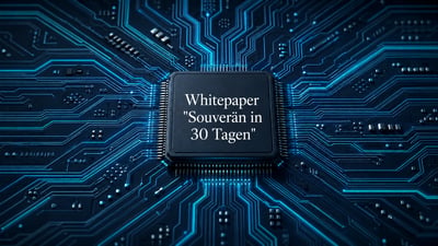  The image illustrates digital sovereignty by showing a chip bearing the title of the SecureCloud white paper, "Sovereign in 30 Days" (AI-generated). 