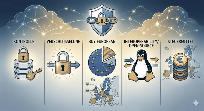  The image visualizes the demand of 25 European cloud CEOs who warn the EU against sovereignty-washing.