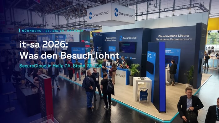  Der SecureCloud Messestand auf der it-sa in Nürnberg. 2026 finden Sie uns in Halle 7A, Stand 7A-216.